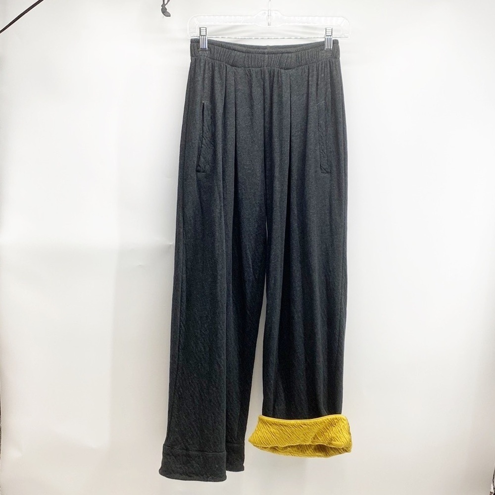 Iridium grey wide leg grey yellow trim 100% pima cotton
